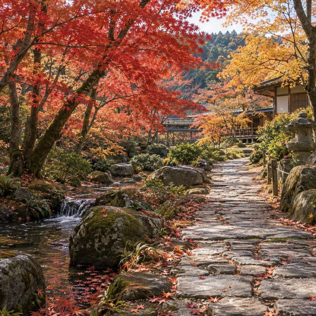 秋天的庭園小徑